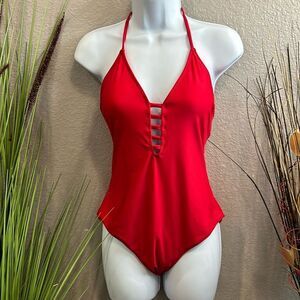 #109 Boutique, New one piece, red bathing suit size L